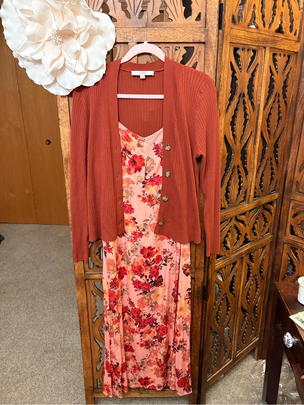Fall Maxi Dress with Rust Cardigan